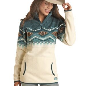 NWT Powder River Outfitters Border Berber pullover in Caribbean/Cream